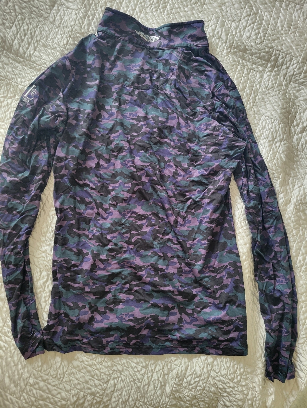 Straight Down Camo Quarter Zip Pullover Athletic Top Purple Green Size L - Picture 7 of 8